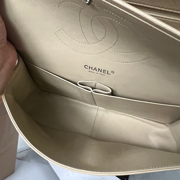 Chanel Large Classic Flap Beige Caviar Silver Hardware - Picture 14 of 15